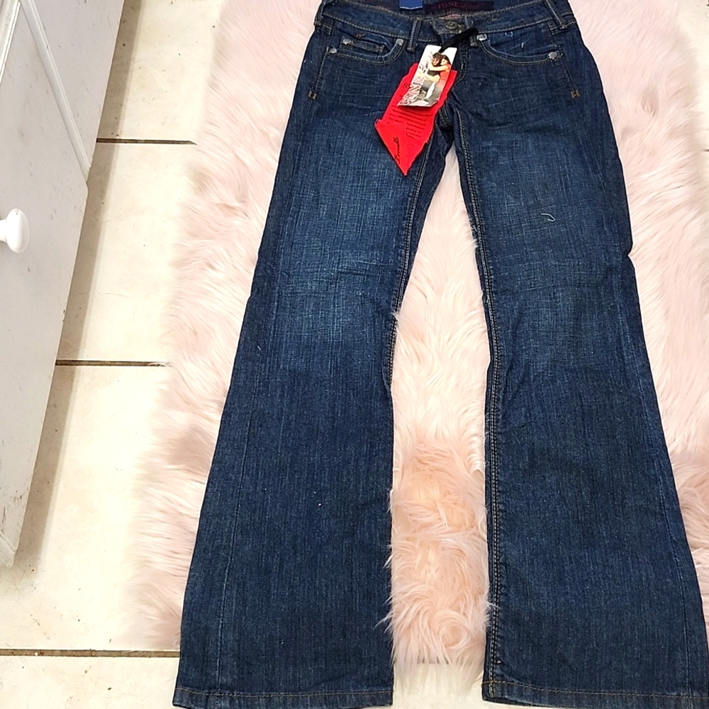 VINTAGE Y2K STONE LOVE ❤️ FIT & FLARE DARK DENIM JEANS-0